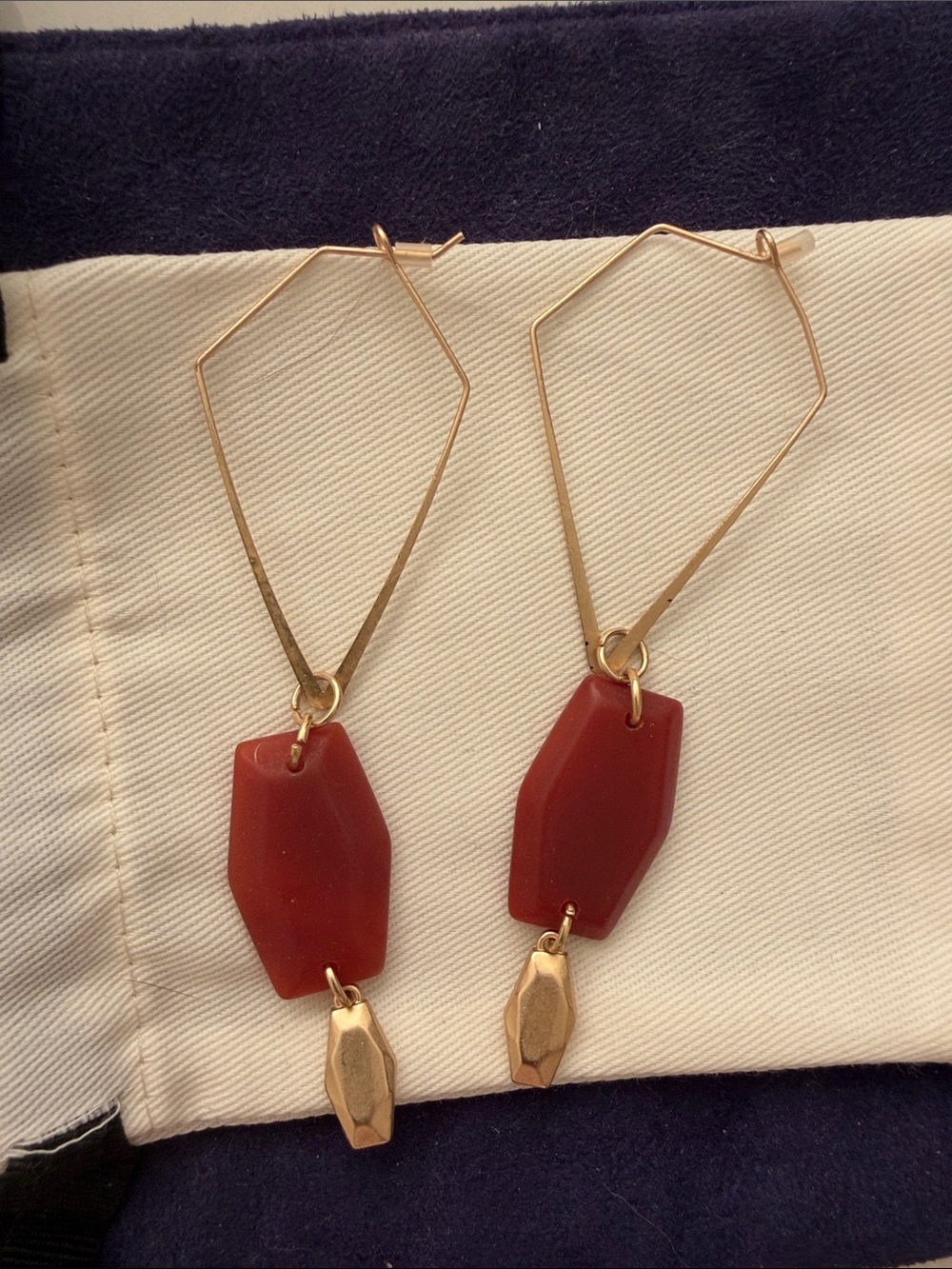 Gold Hoop Earrings with Red Geometric Drops